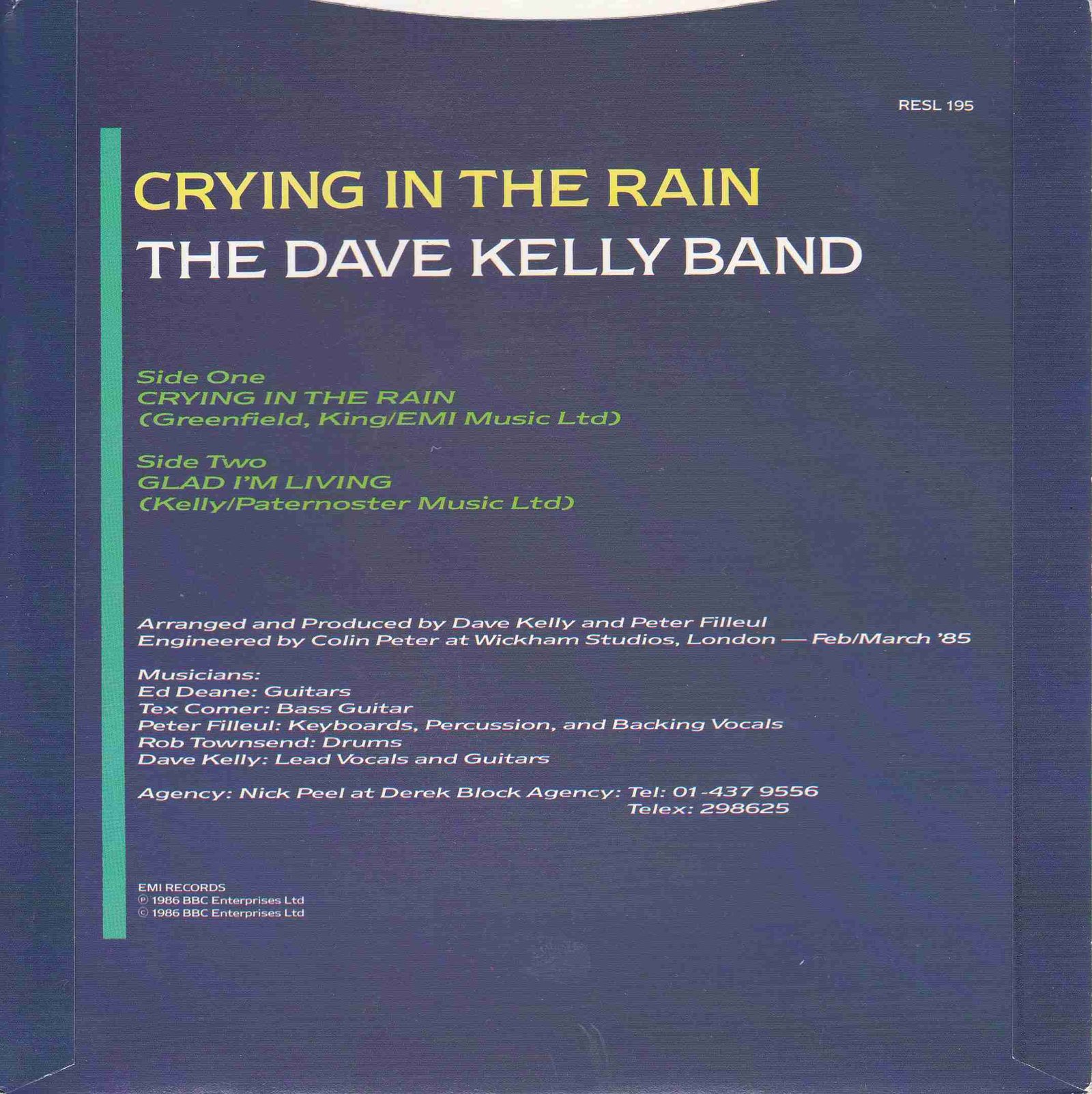 Picture of RESL 195 Crying in the rain by artist Everly Brothers / The Dave Kelly Band from the BBC records and Tapes library